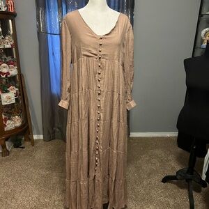Chic Long Sleeve Button-Front Maxi Dress
